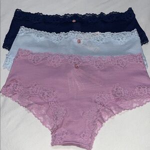 Victoria's Secret Cheeky Cotton Stripe Lace Waist Panties